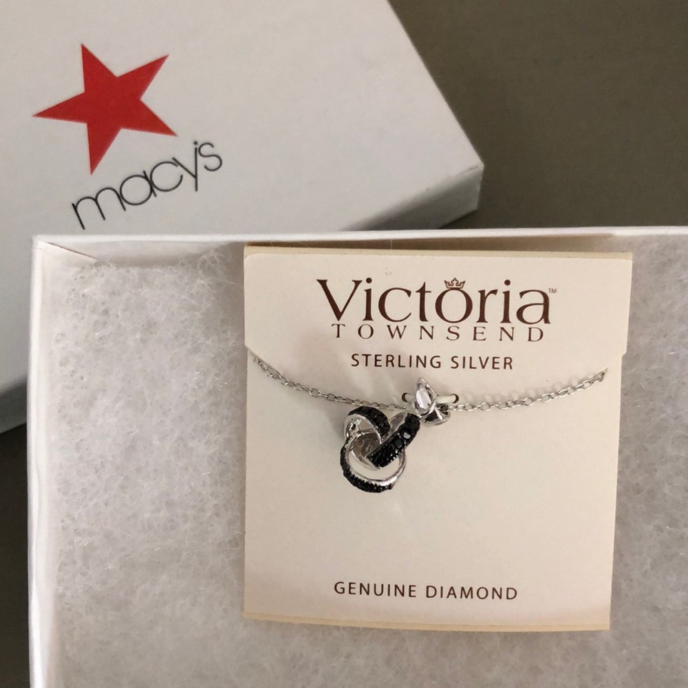 Victoria Townsend black diamond sterling silver love knot pendant NWT